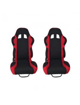 A Pair of  Single Adjuster Double - Track Racing Seats Black And Red Nylon