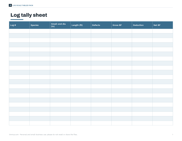 Preview of Printable Log Tally Sheet